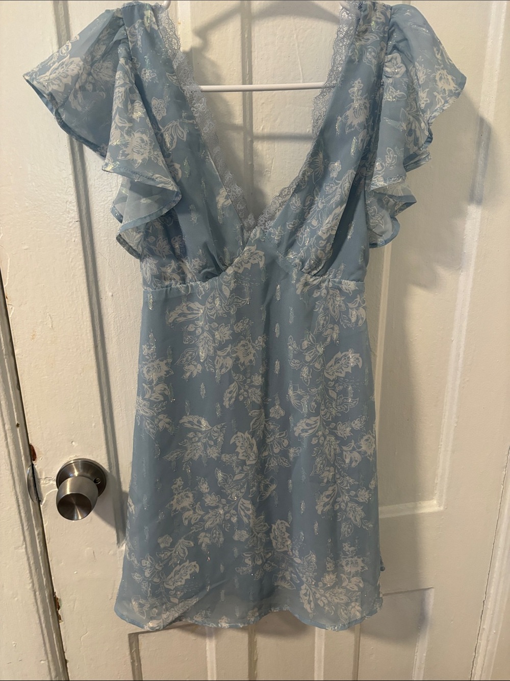 Altar'd State Light Blue Floral Dress with White Print
